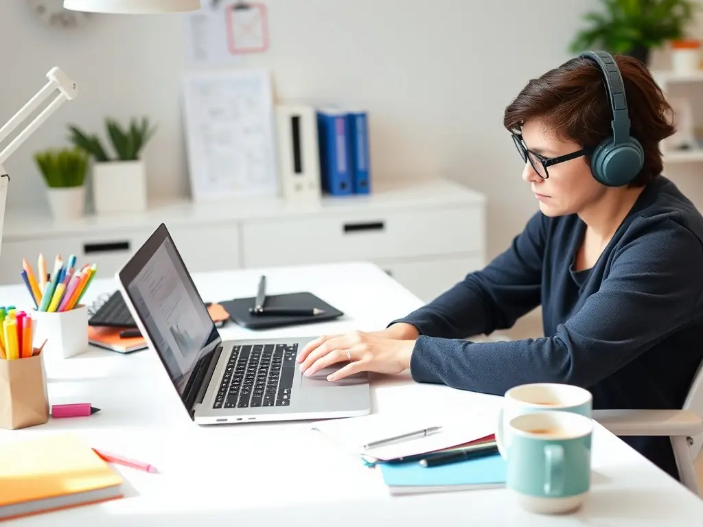 A content creator working on engaging email marketing content at a desk.
