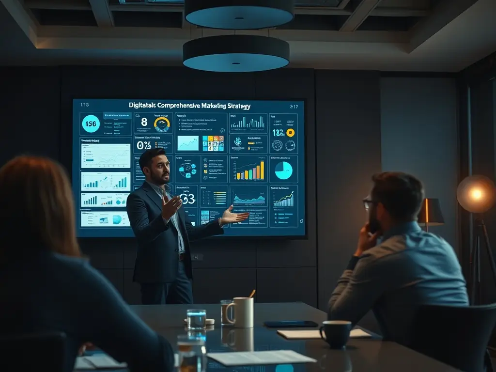 A digital marketing consultant presenting a strategy to a client.