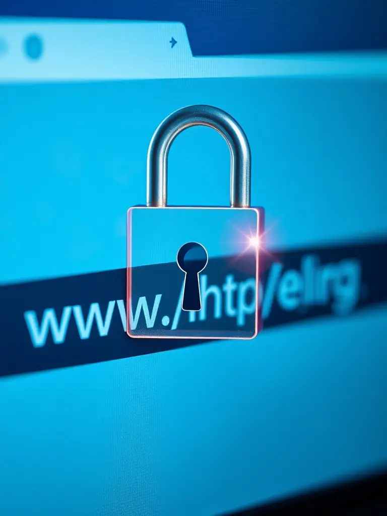 A secure padlock symbol over a website URL.