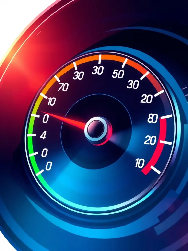 A website's speedometer showing high performance.