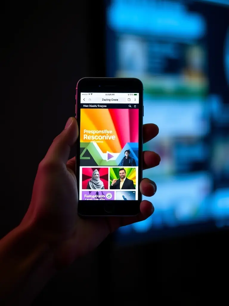 A mobile phone displaying a responsive website layout.
