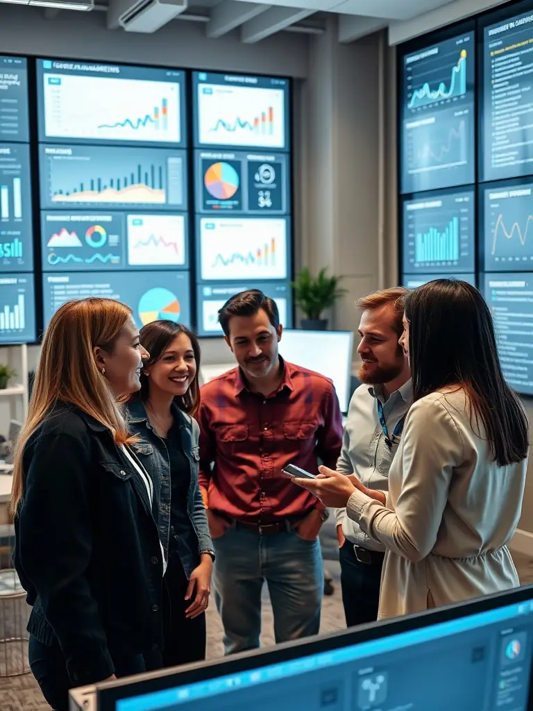 Digital marketers collaborating in an open office space.