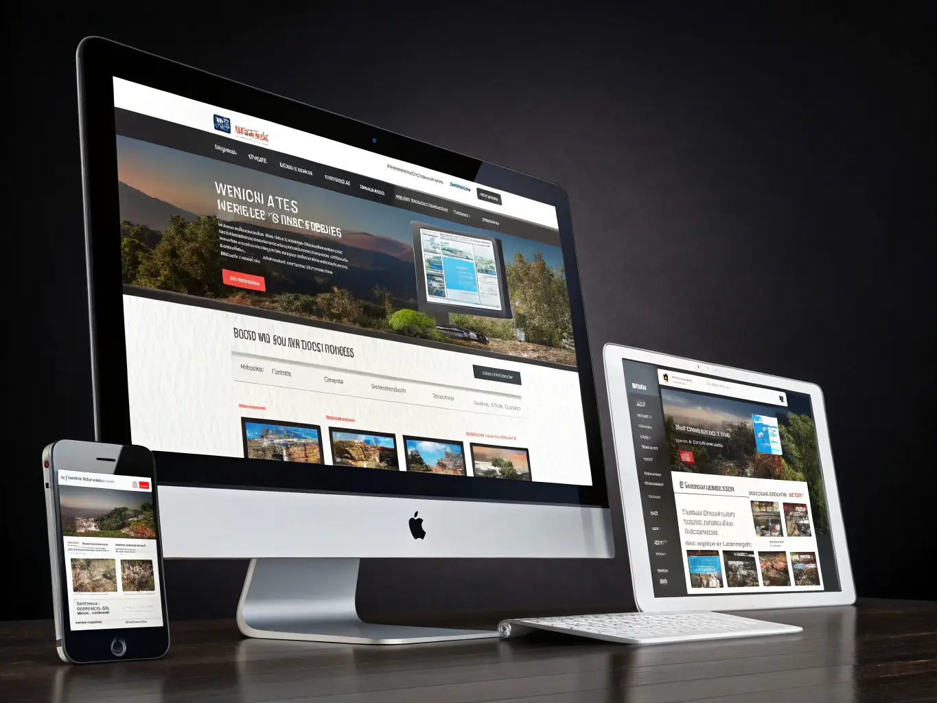 A mobile phone and a tablet displaying the same website design, showcasing its responsive layout and adaptability across different screen sizes, with a clean and modern aesthetic.