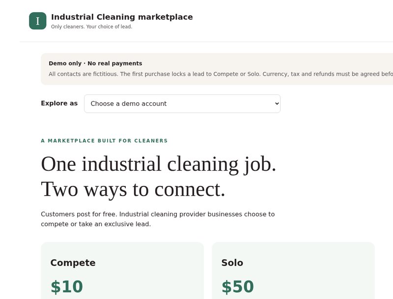 Industrial cleaning marketplace screenshot