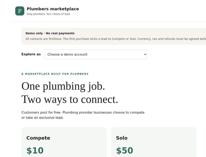 Plumbers marketplace screenshot