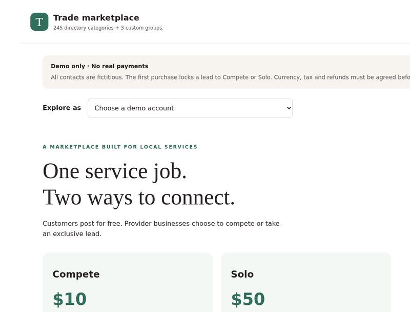 Unified trade marketplace screenshot