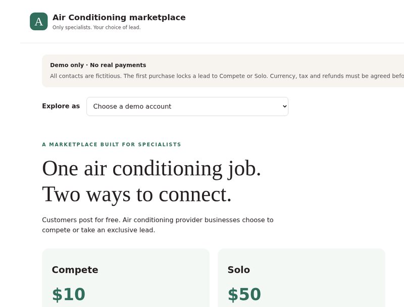Air conditioning marketplace screenshot