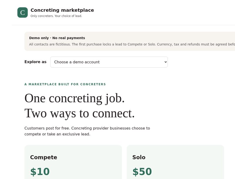 Concreting marketplace screenshot