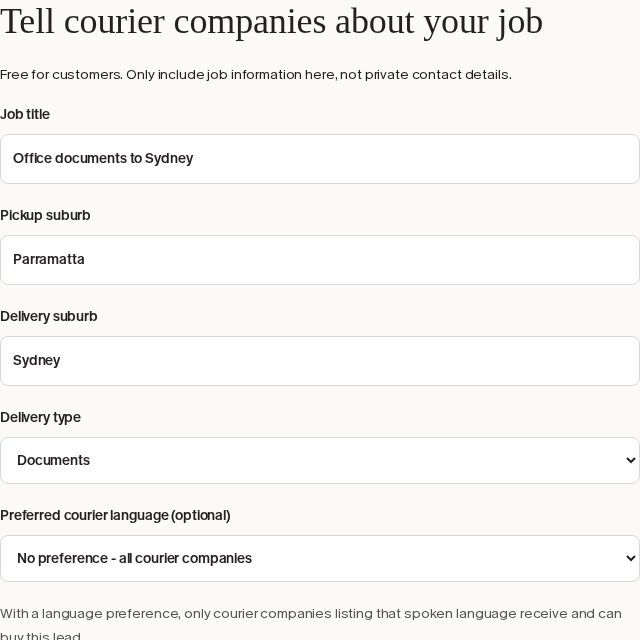 Courier lead marketplace screenshot