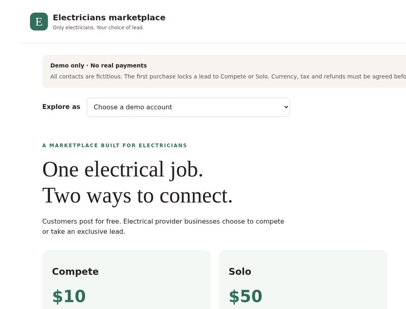 Electricians marketplace screenshot