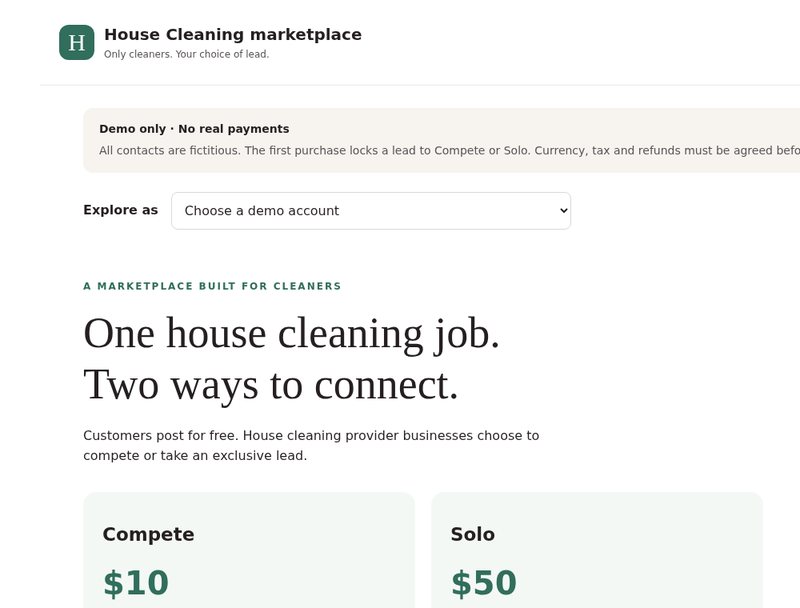 House cleaning marketplace screenshot